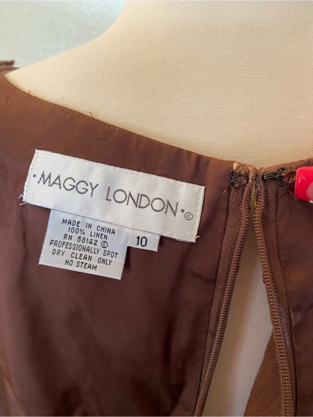 MAGGY LONDON, Women's Brown Short-Sleeve maxi Dress, size:10 100%linen - Picture 9 of 10